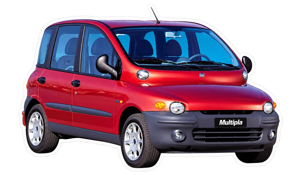 Sticker d’une Fiat Multipla rouge, détourée avec une bordure blanche